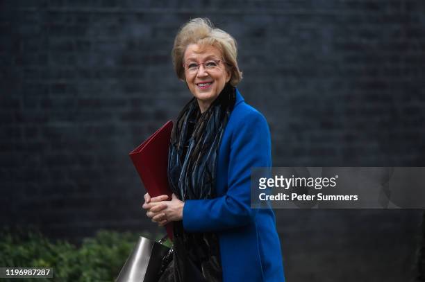 Andrea Leadsom, Secretary of State for Business, Energy and Industrial Strategy, arrives ahead of a security meeting at Downing Street on January 28,...