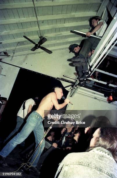 Maynard James Keenan performs in Tool, Tom Morello at front, at the Jellö Loft in Hollywood on December 31, 1991 in Los Angeles.