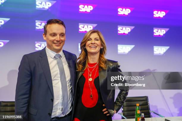 Christian Klein, co-chief executive officer of SAP SE, left, and Jennifer Morgan, co-chief executive officer of SAP SE, pose for photographs ahead of...