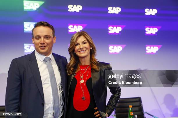 Christian Klein, co-chief executive officer of SAP SE, left, and Jennifer Morgan, co-chief executive officer of SAP SE, pose for photographs ahead of...
