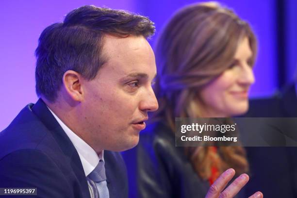 Christian Klein, co-chief executive officer of SAP SE, left, speaks beside Jennifer Morgan, co-chief executive officer of SAP SE, during the...