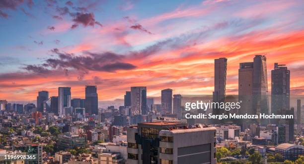 panoramic view of sunrise in mexico city from high above - ciudad de méxico stock pictures, royalty-free photos & images