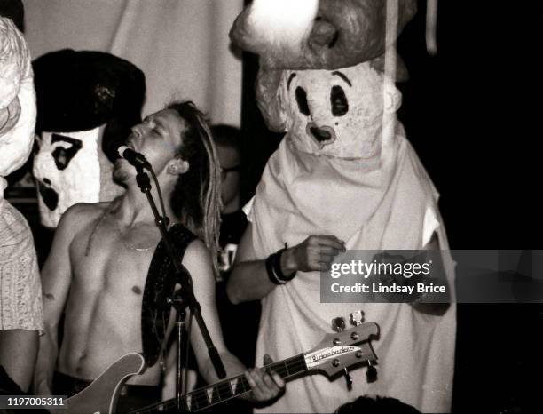 Joe Russo performs in Green Jellö with costumed bandmembers at the Jellö Loft in Hollywood on December 31, 1991 in Los Angeles.