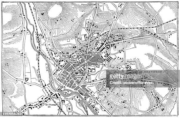 エクセターのアンティーク地図, イングランド - 19世紀 - devon点のイラスト素材／クリップアート素材／マンガ素材／アイコン素材