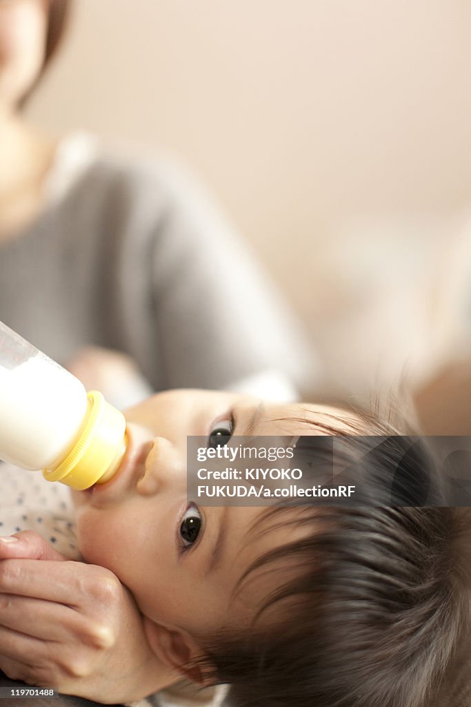 Baby Boy Sucking Baby Bottle