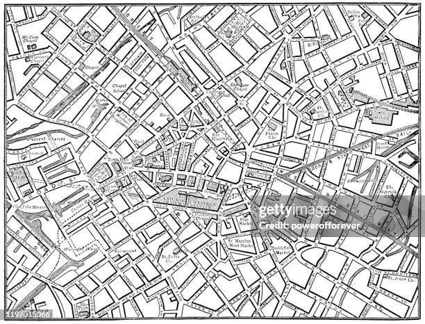 ilustraciones, imágenes clip art, dibujos animados e iconos de stock de mapa antiguo del centro de birmingham, inglaterra - siglo xix - birmingham condado de west midlands