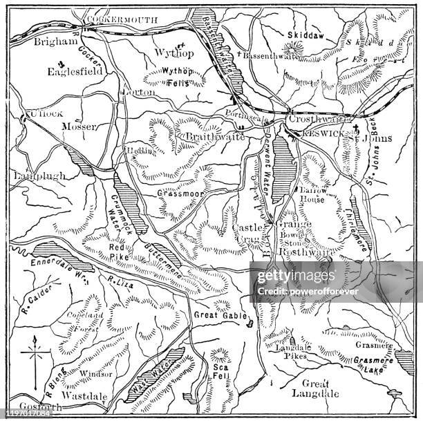 英格蘭湖區古董地圖 - 19世紀 - onu 幅插畫檔、美工圖案、卡通及圖標