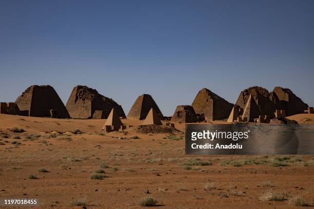Pyramids are seen at desert in Khartoum, Sudan on January 28, 2020. The 2,000-year-old Meroe pyramids, under the protection of the United Nations...