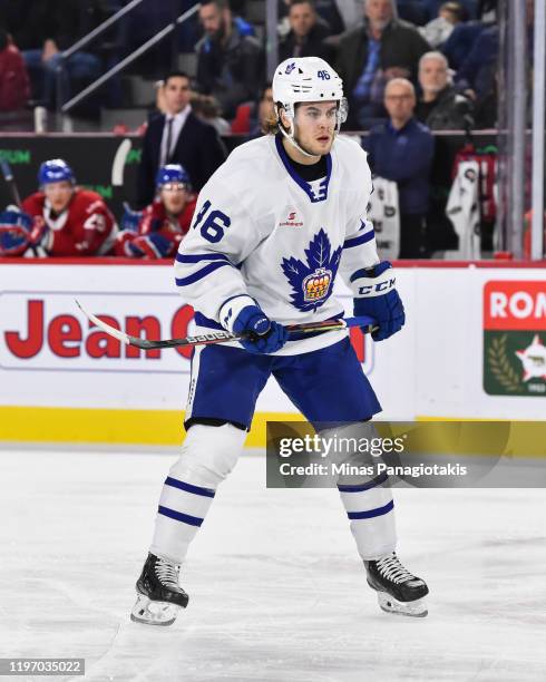 Pontus Aberg of the Toronto Marlies skates against the Laval Rocket during the second period at Place Bell on December 28, 2019 in Laval, Canada. The...