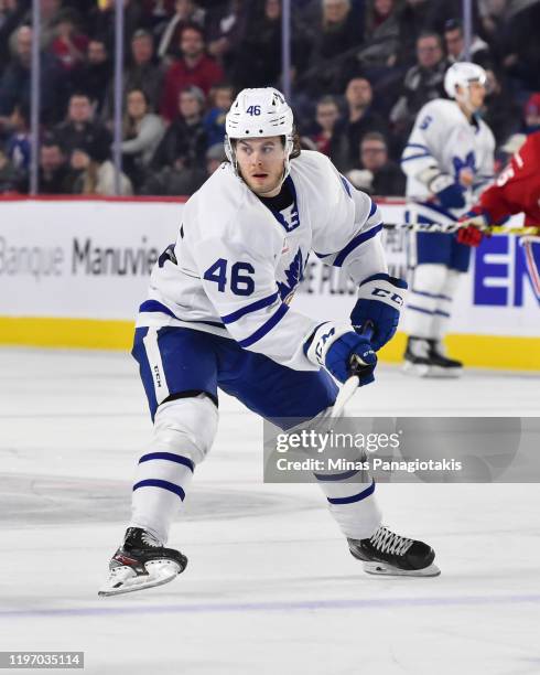 Pontus Aberg of the Toronto Marlies skates against the Laval Rocket during the third period at Place Bell on December 28, 2019 in Laval, Canada. The...