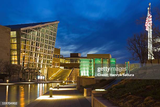 usa, indiana, indianapolis, skyline with indiana state museum - indianapolis flag stock pictures, royalty-free photos & images