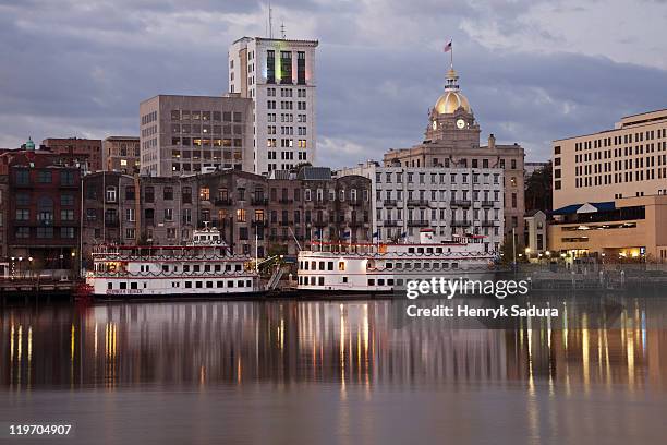 usa, georgia, savannah, downtown skyline - downtown savannah stock pictures, royalty-free photos & images