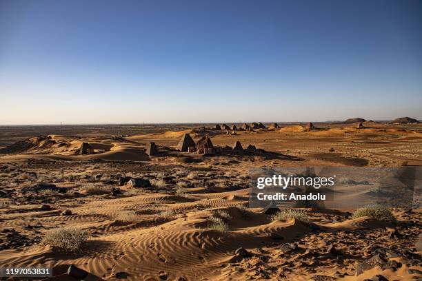 Pyramids are seen at desert in Khartoum, Sudan on January 28, 2020. The 2,000-year-old Meroe pyramids, under the protection of the United Nations...