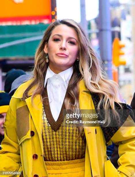 Actress Blake Lively arrining at good morning america wearing valention and fendi on January 28, 2020 in New York City.