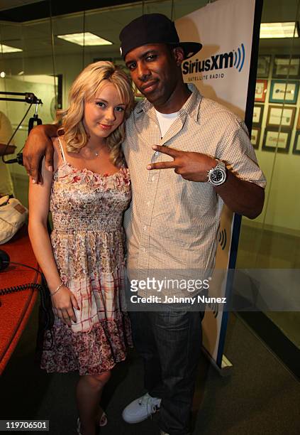 Bree Olson and DJ Whoo Kid visit DJ Whoo Kid's Hollywood Shuffle at the SiriusXM Studio on July 23, 2011 in New York City.