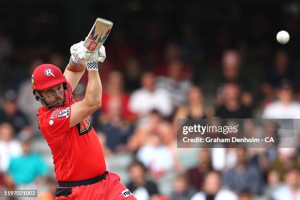 Aaron Finch of the Renegades bats during the Big Bash League match between the Melbourne Renegades and the Sydney Sixers at Marvel Stadium on January...