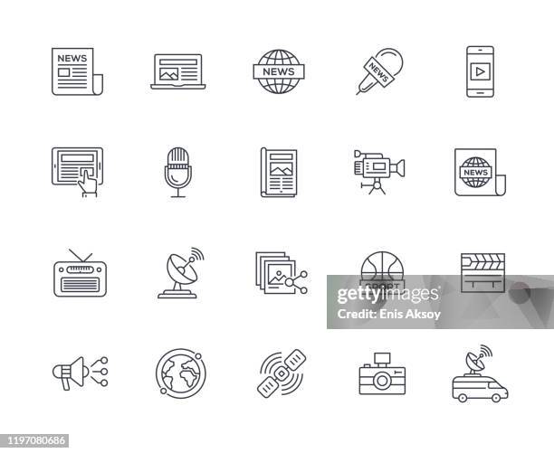 media icon set - press conference icon stock illustrations