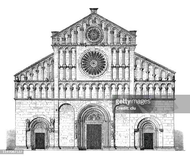 cathedral in zara, dalmatia, italy - romanesque stock illustrations