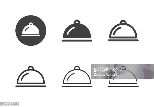 stockillustraties, clipart, cartoons en iconen met voedsel serveren lade icons-multi serie - plateau keukengereedschap