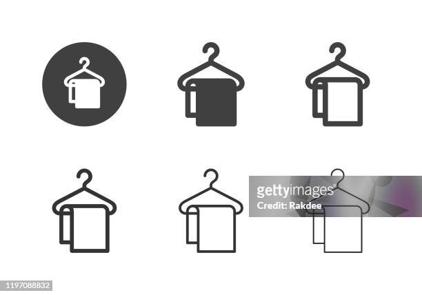 coathanger with towel icons - multi series - coat hanger stock illustrations