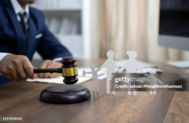 separation of family silhouette with gavel - court documents stock pictures, royalty-free photos & images