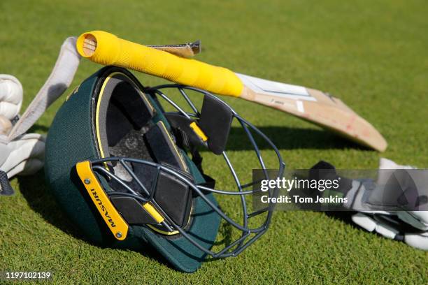 An Australian batting helmet without neck protection during day three of the England v Australia 3rd Ashes test match at Headingley on August 24th...