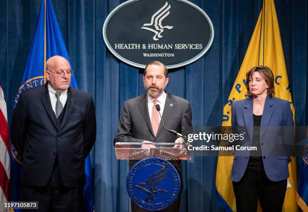 Health and Human Services Secretary Alex Azar speaks during a press conference on the coordinated public health response to the 2019 coronavirus on...