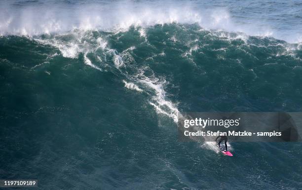 Justine Dupont of France competes on December 23, 2019 in Nazare, Portugal.