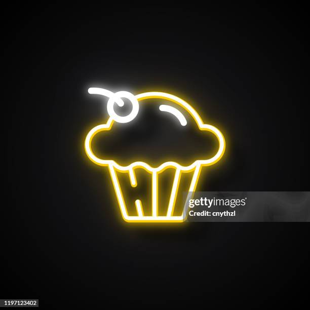 glowing neon effect muffin icon. outline symbol collection - baking muffins stock illustrations