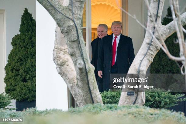President Donald Trump is seen with American actor Jon Voight outside of the Oval Office before departing from the South Lawn on Marine One on...