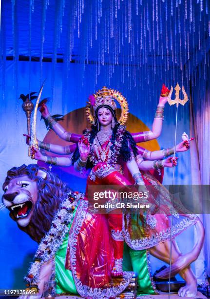 goddess durga, durga idol during durga puja festival, india. - the dussehra vijaya dashami festival stock pictures, royalty-free photos & images