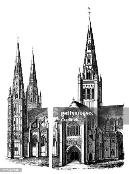 cathedral in lichfield - lichfield stock illustrations