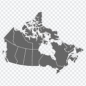 Blank map of Canada. High quality map of  Canada with provinces on transparent background for your web site design, logo, app, UI. America. EPS10.