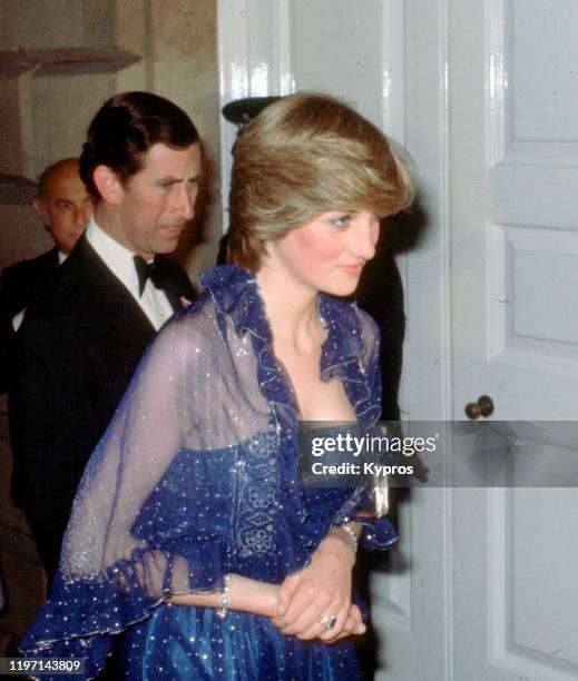 Prince Charles and Lady Diana Spencer , soon to be the Princess of Wales, attend a function at the Royal Academy in London, 23rd June 1981. She is...