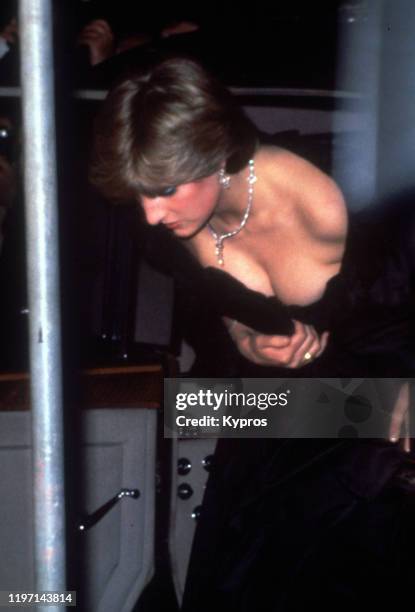 Lady Diana Spencer , soon to be the Princess of Wales, accompanies Prince Charles to Goldsmiths' Hall in London, 9th March 1981. She is wearing a...