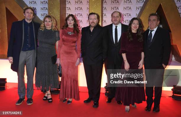 Tom Basden, Kerry Godliman, Diane Morgan, Ricky Gervais, Tony Way, Jo Hartley and guest attend the National Television Awards 2020 at The O2 Arena on...