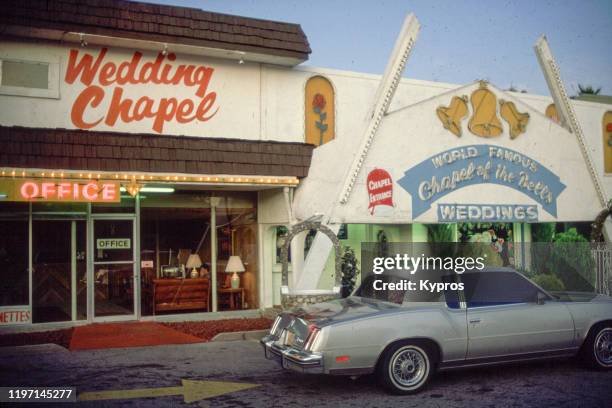 The Chapel of the Bells, a wedding chapel in Las Vegas, Nevada, circa 1985.