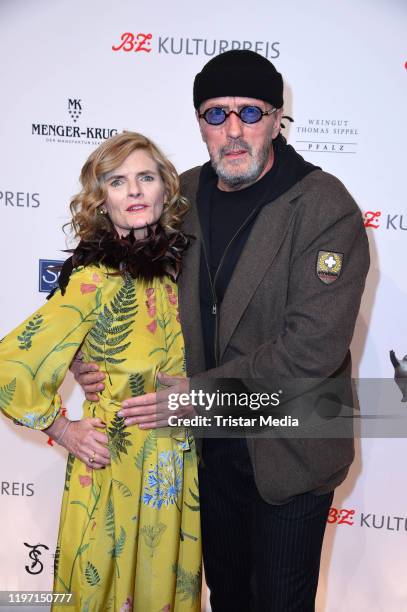 Hans Werner Olm and his partner Cornelia Utz attend the "B.Z. Kulturpreis" award on January 28, 2020 in Berlin, Germany.