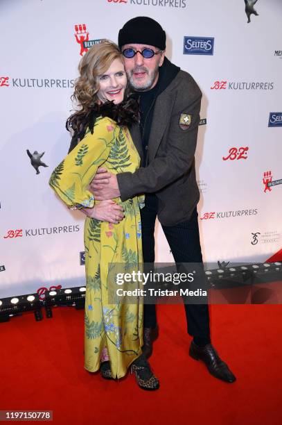 Hans Werner Olm and his partner Cornelia Utz attend the "B.Z. Kulturpreis" award on January 28, 2020 in Berlin, Germany.