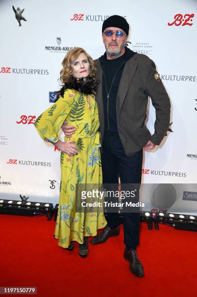 Hans Werner Olm and his partner Cornelia Utz attend the "B.Z. Kulturpreis" award on January 28, 2020 in Berlin, Germany.