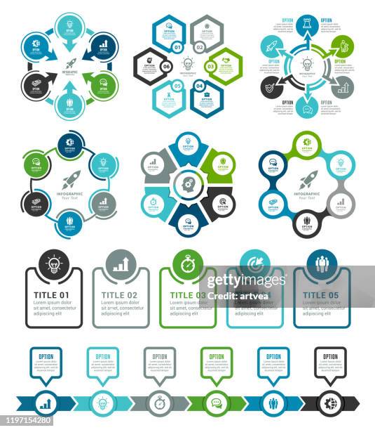 ilustrações, clipart, desenhos animados e ícones de conjunto de elementos infográficos - numero 6