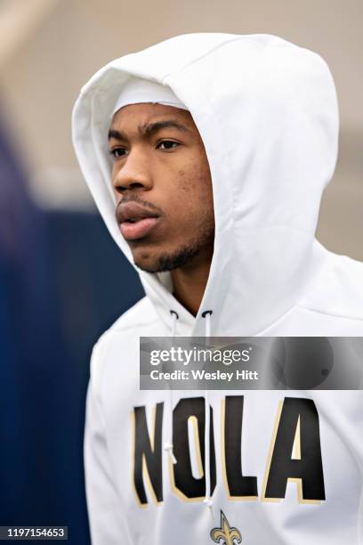 Marcus Williams of the New Orleans Saints jogs onto the field before a game against the Tennessee Titans at Nissan Stadium on December 22, 2019 in...