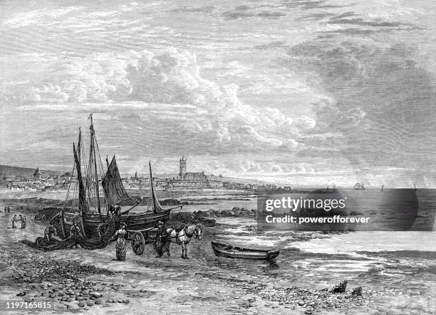 die stadt penzance in cornwall, england - 19. jahrhundert - gravur stock-grafiken, -clipart, -cartoons und -symbole
