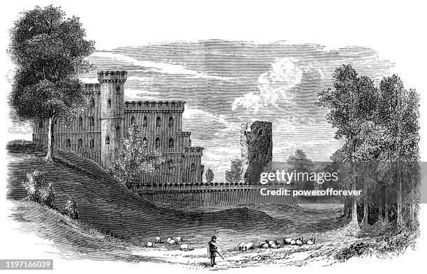 douglas castle in the town of douglas, scotland - 19th century - south lanarkshire stock illustrations