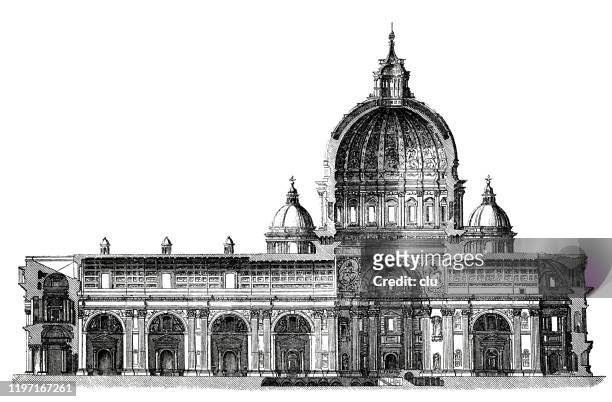 illustrazioni stock, clip art, cartoni animati e icone di tendenza di cattedrale di san pietro a roma - architectural dome