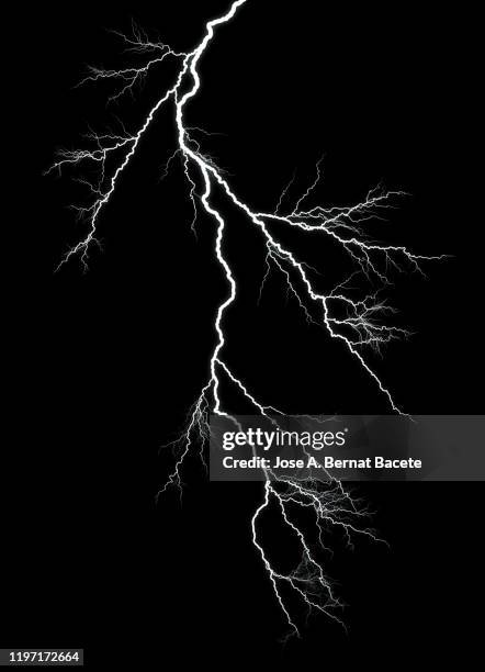 energy, lightning on black background. - blitze freisteller stock-fotos und bilder