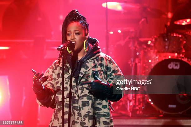 Episode 1197 -- Pictured: Musical guest Rapsody featuring PJ Morton performs on January 28, 2020 --