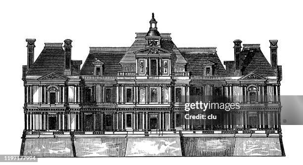 castle houses-laffitte - castle pillars stock illustrations