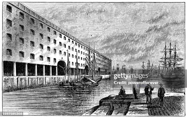 ilustrações, clipart, desenhos animados e ícones de wapping dock em liverpool, inglaterra - século xix - merseyside