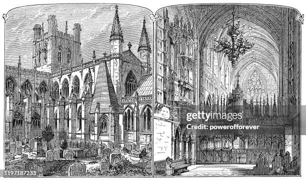 chester cathedral in chester, england - 19th century - cathedral interior stock illustrations